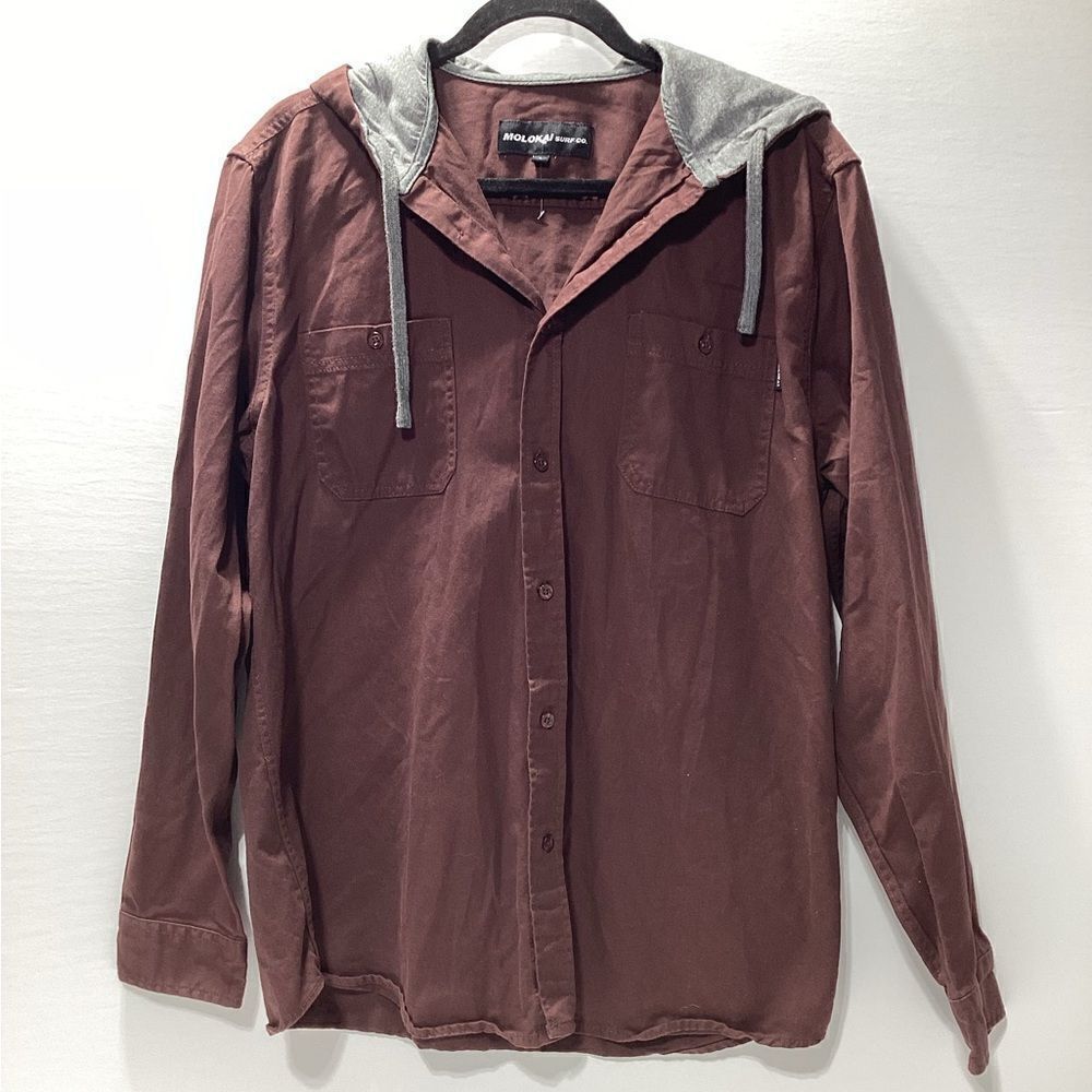 Molokai Surf Co. NWOT Maroon Hooded Button Up Jacket Size L 100% Cotton